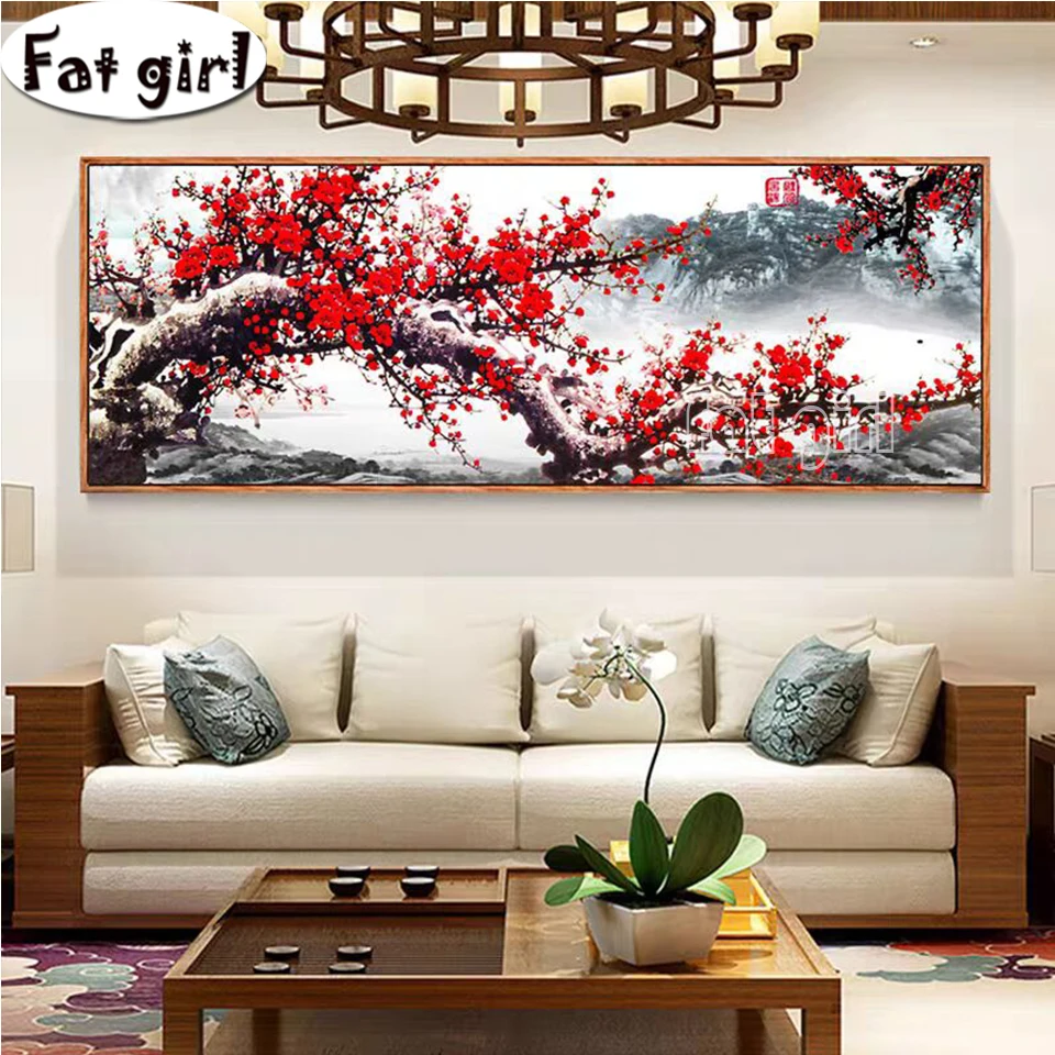 Pittura diamante fai da te Plum Blossom Paesaggio Ricamo Mosaico Stile cinese Trapano completo Punto croce Regalo fatto a mano di grandi dimensioni