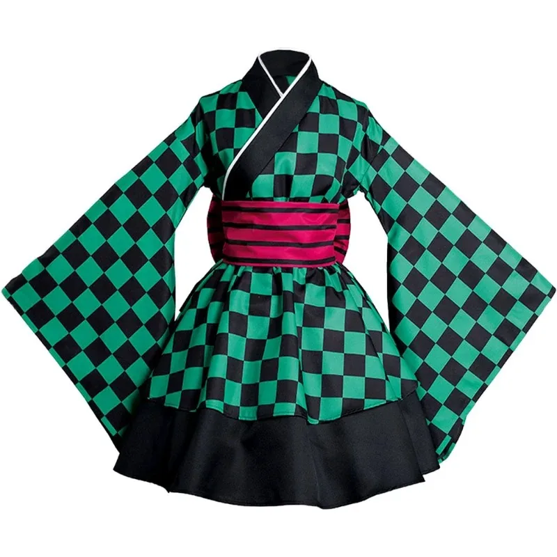 

Anime Demon Slayer Kimono Maid Dresses Kamado Nezuko Cosplay Costume Japanese Kimonos Women Lolita Dress Halloween Party Gifts