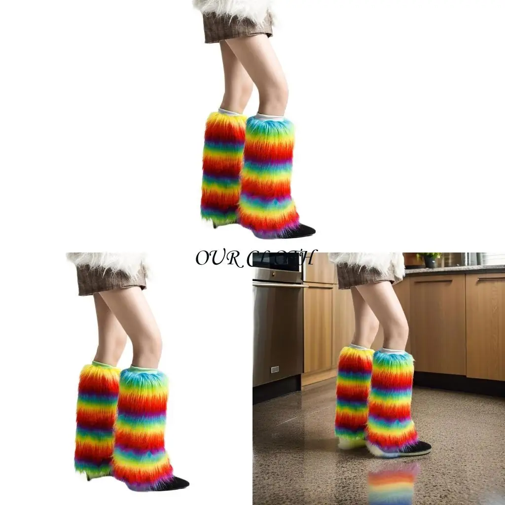 تغطي الساق الفروي الأصفاد للنساء تدفئة الساق الشتوية الملونة لحفلات الأزياء Y1AC