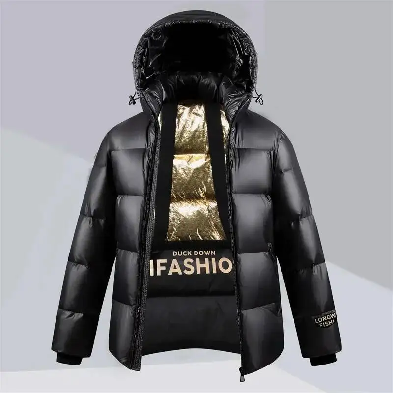 الشتاء الرجال سترة فاخرة الأزياء زوجين الأبيض بطة أسفل رشاقته الدافئة مقنعين سترة عالية الجودة الذكور أبلى يندبروف معطف #1