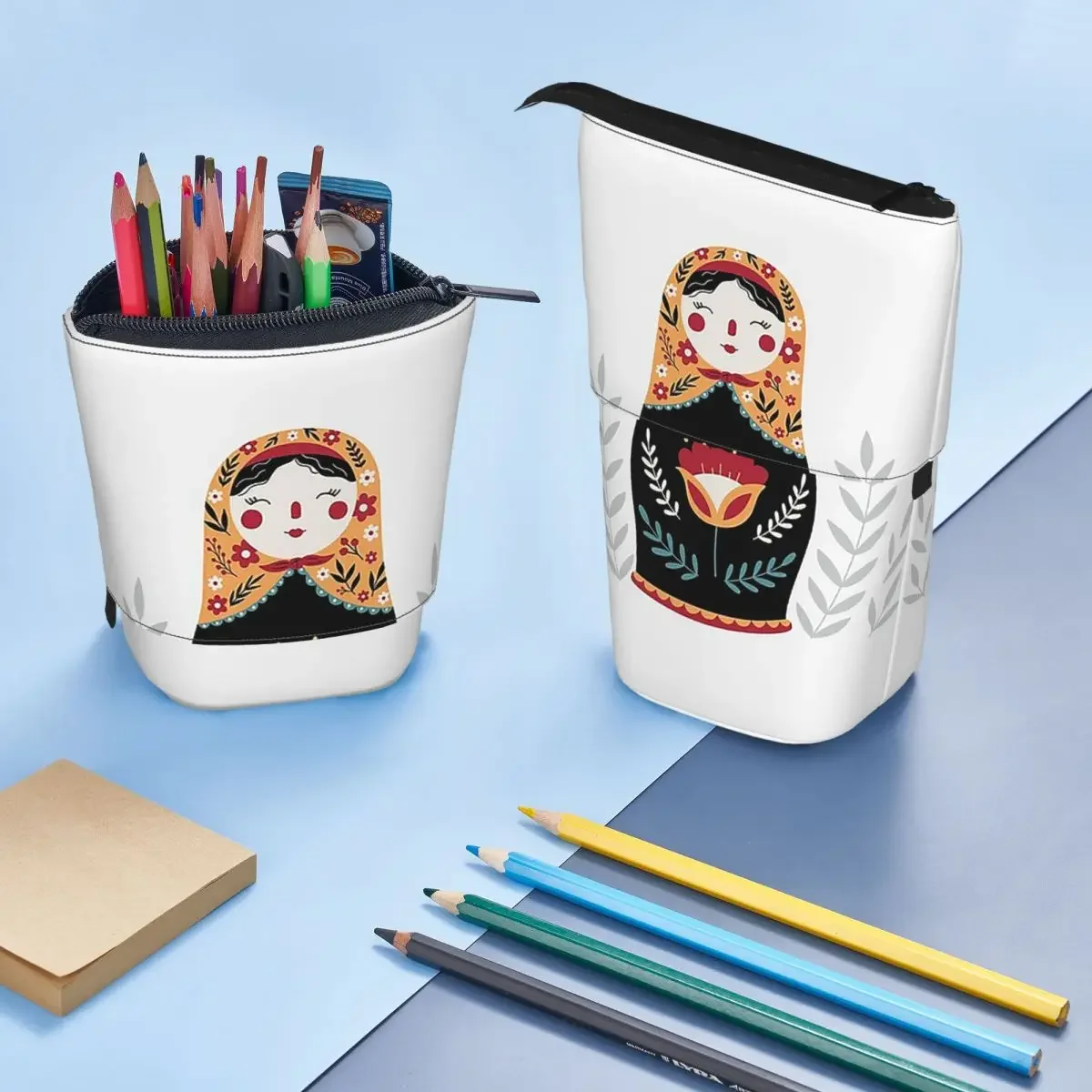 Matryoshka Russian Nesting Doll Reversible Pencil Case for Kids School Pen Box Pencil Bag Stationery Supplies Pen Holder Bag