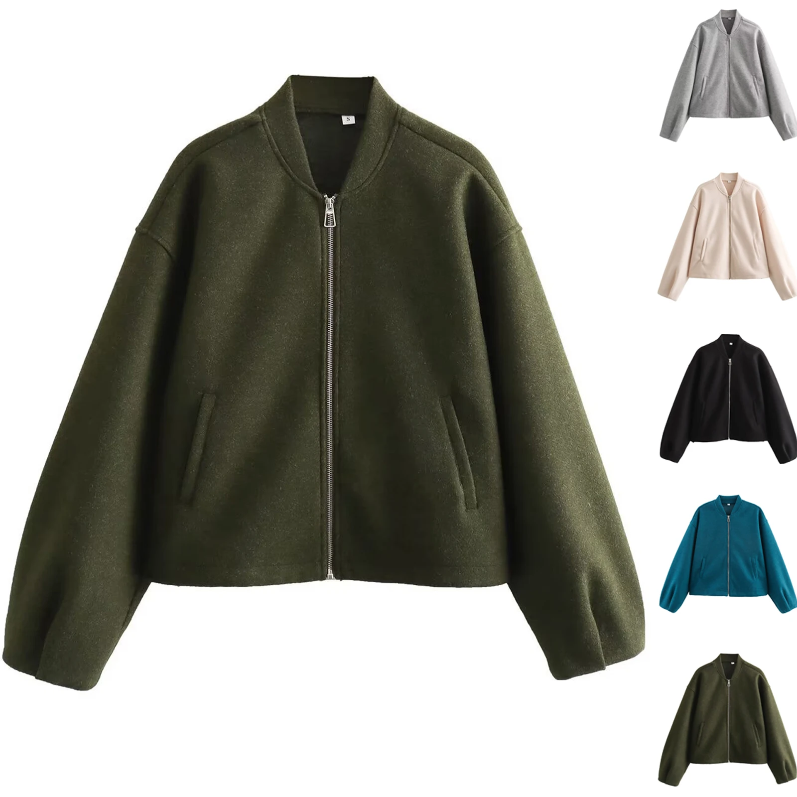 

Женская популярная винтажная верхняя одежда, повседневная однотонная куртка с воротником-стойкой и молнией, женские элегантные темпераментные спортивные куртки