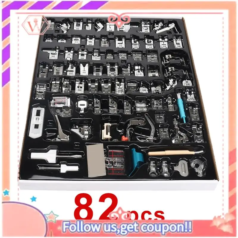 82PCS Sewing Machine Presser Foot Press For Brother Singer Kit Braiding Blind Stitch Overlock Zipper Ruler Accessories