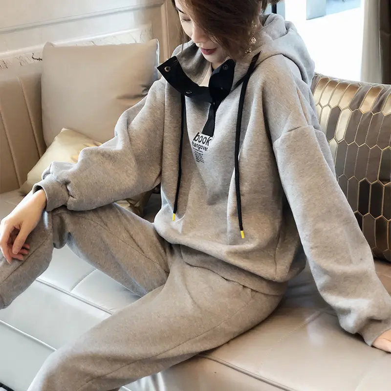 Korean Fashion Women's Sweatshirt Set Casual Hoodie Aesthetic Hoodies for Women Black Pullover Hooded Spring Autumn Streetwear