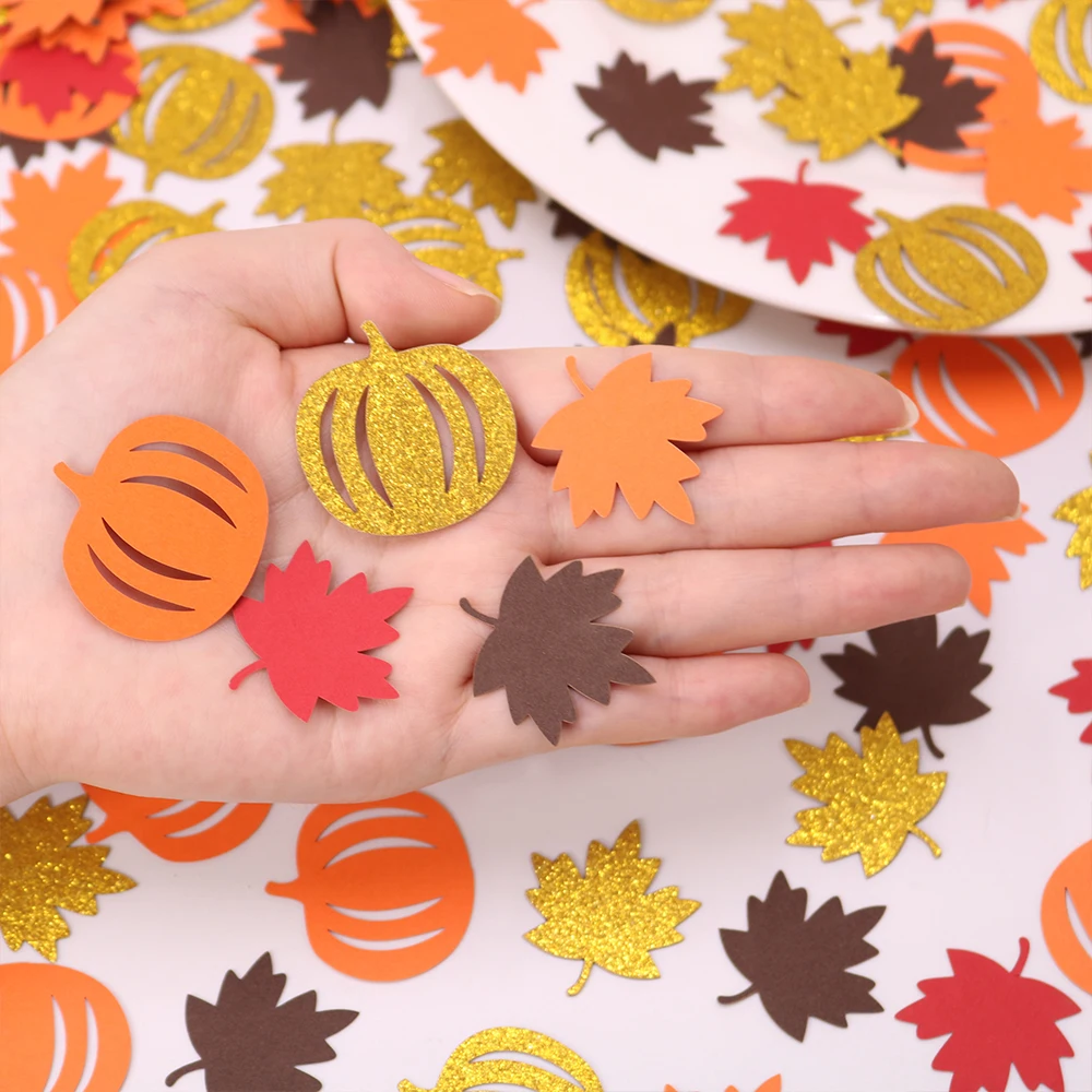 100 Stück Herbst-Kürbis-Ahornblatt-Tischkonfetti, Thanksgiving-Halloween-Babyparty, Tischdekoration für Hochzeiten – Detail 2