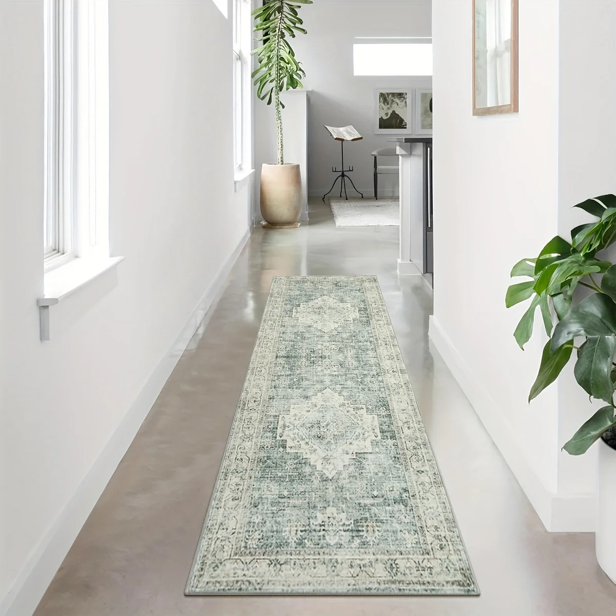 

Bohemian Style Washable Runner Mat-Non-Slip Soft TPR & Polyester Mat with Floral Pattern for Hallway Bedroom Bathroom 8mm Thick