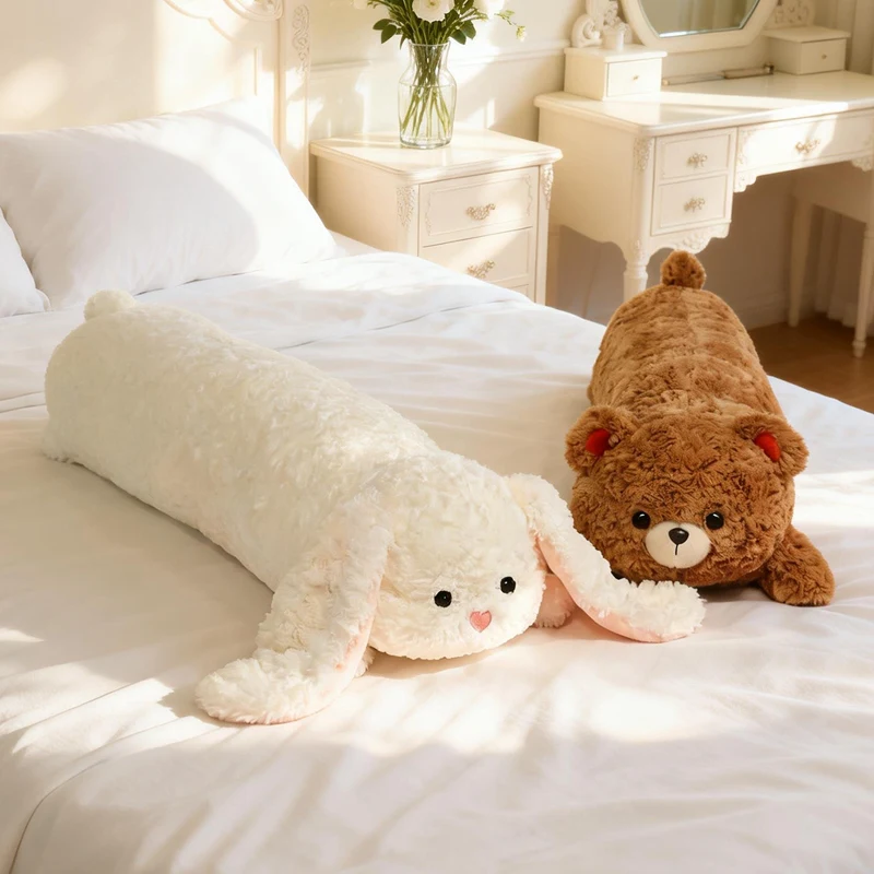 Cartoon Brown Bear Plush Long Pillow Giant Stuffed Animals Super Soft Bunny Panda Plushies Doll Baby Appease Toys for Girls Gift