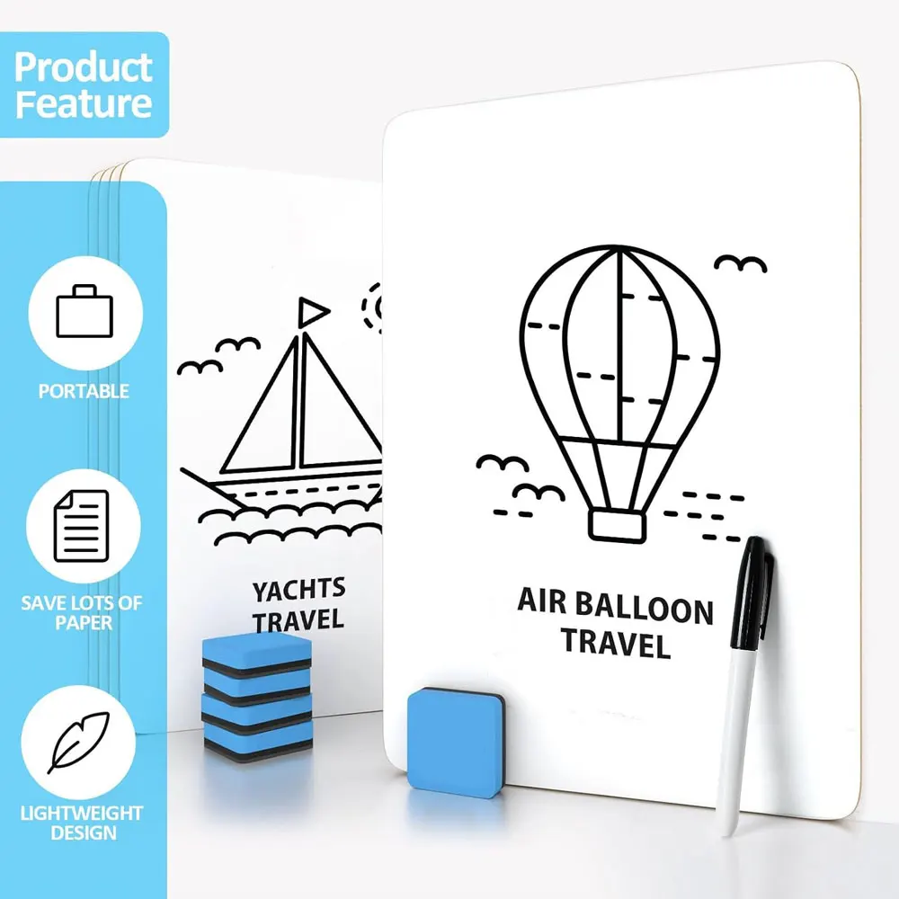 Pizarras blancas portátiles (paquete de 2), pizarras blancas de doble cara de 9x12 pulgadas, con 2 borradores y 2 rotuladores, material de oficina.