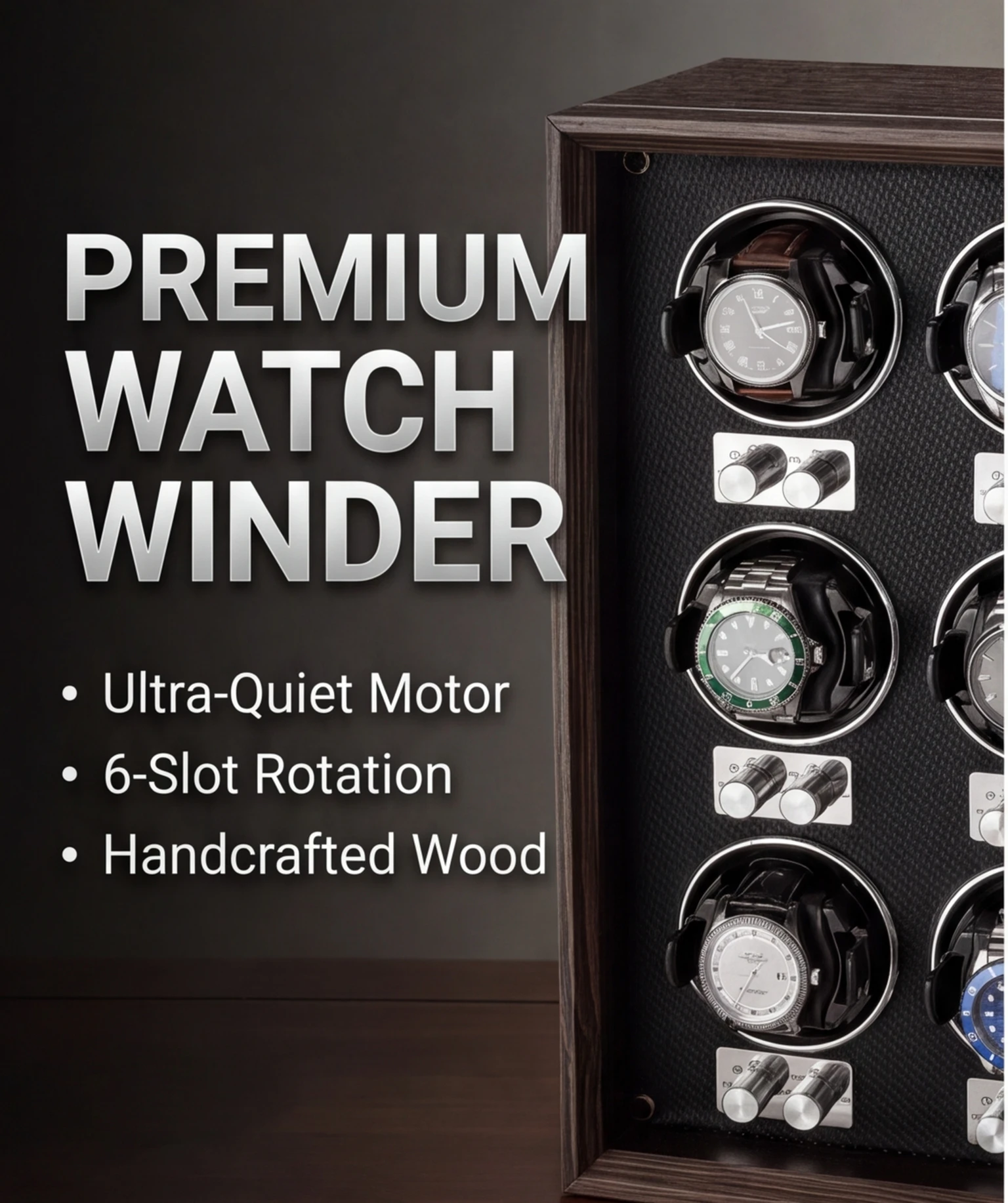 

Lorvo Watch Winder 6 Slots Automatic Rotation Anti-Magnetic Ultra Quiet LED Light Storage Box for Mechanical Watches
