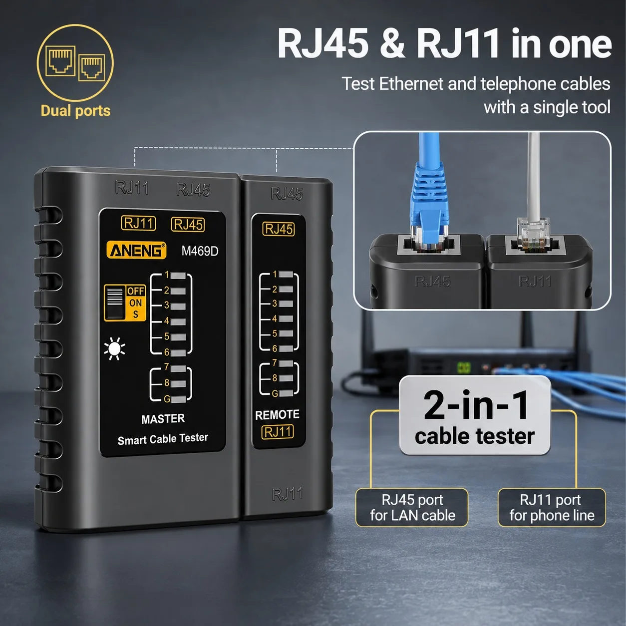 Probador de Cables de Red de Alta Calidad M469D RJ45, Probador de Cables LAN RJ45 RJ11 RJ12 CAT5 UTP, Herramienta de Reparación de Redes