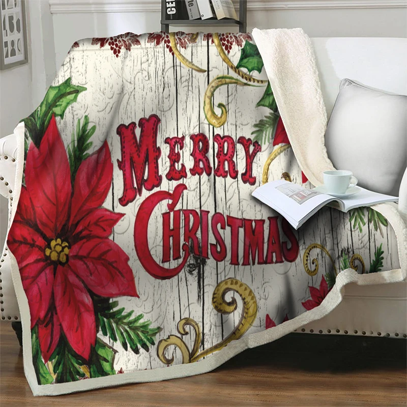 

Merry Christmas 3D Flower Printed Plush Throw Blankets For Beds Sofa Travel Picnic Thick Quilt Cover Sherpa Soft Warm Bedspreads