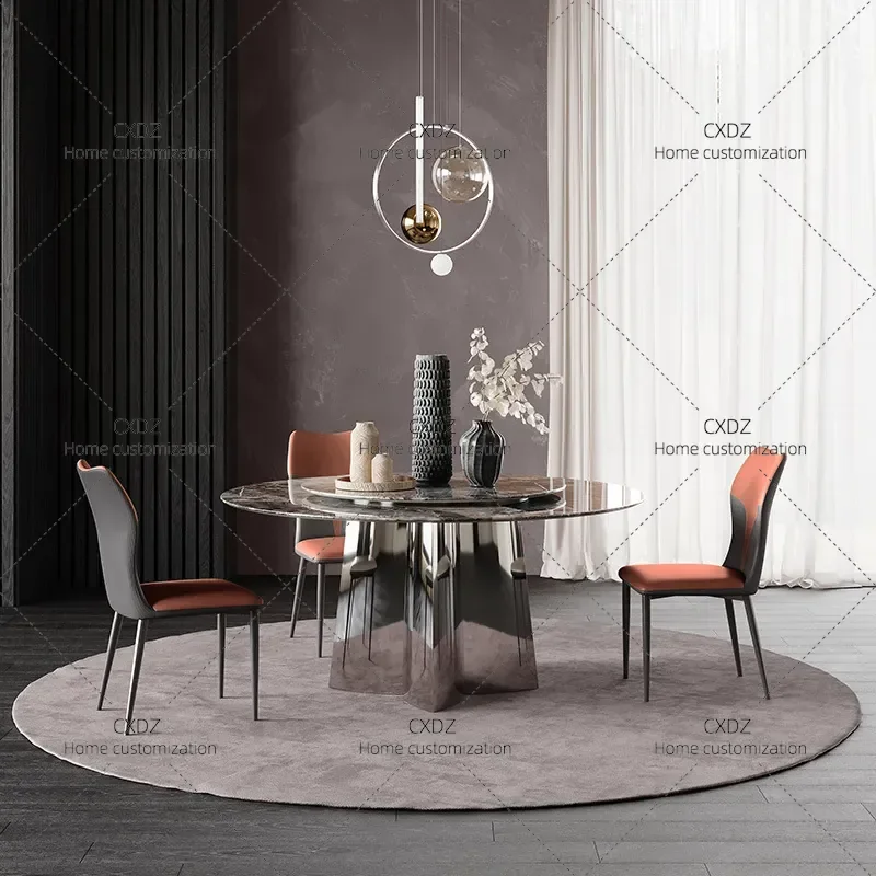Marble Dining Table Bright Rock Slab Light Luxury Living Room Small Apartment Creative Supercrystalline Stone Dining Table