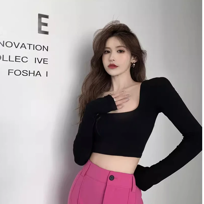 Sexy Hollow out Back Short Sleeve Square Collar T Shirt for Women in Guangzhou Thirteen Rows High End European Style Summer Top