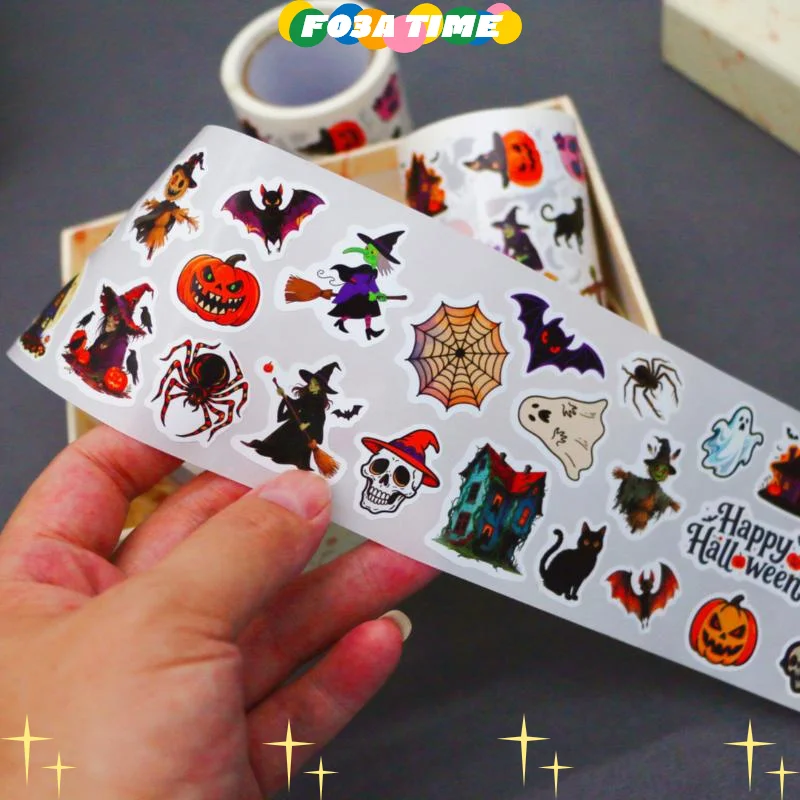 1 rollo de pegatinas de sellado redondas de Halloween, calcomanías de dibujos animados de terror para ordenador portátil, pegatina decorativa DIY, juguetes de regalo de recompensa de PVC