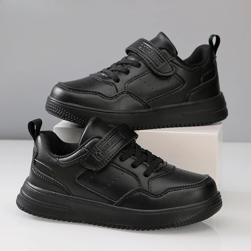 Children Sneaker Boys Casual Shoes Black Leather Flat Student Walking Shoes Non-slip Girl Lightweight Sports Tennis Footwear