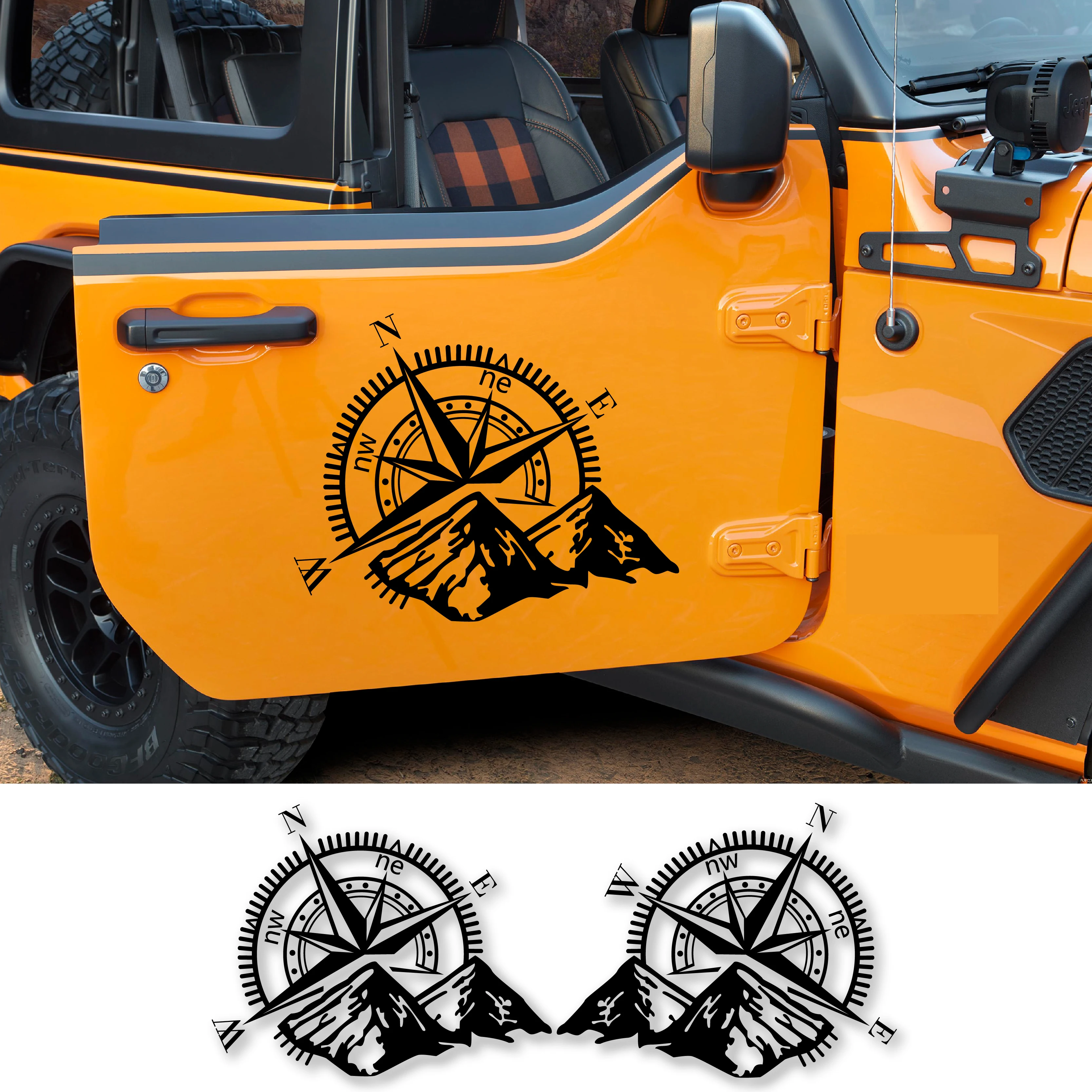 

2pcs Mountain Compass Navigation Graphics Car Sticker Decorative DIY Auto Side Door Window Hood Styling Vinyl Decals Accessories