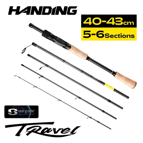 HANDING M1 Travel Fishing Rod 여행용 낚싯대, 탄소 섬유 씨가이드 RA 가이드 링, 휴대용 낚싯대, 40-43cm, 수축 길이 5-6 섹션, 24 + 30 톤