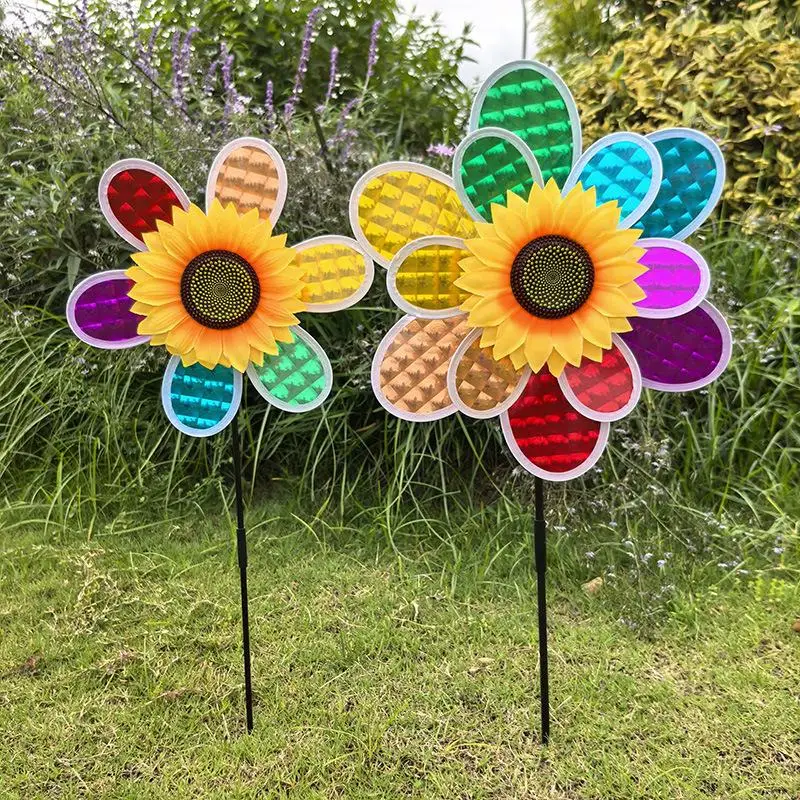 1Pcs Sunflower Rainbow Wind Spinner Colorful Petal Windmill Decorative Stake Ornament For Yard Garden Lawn Outdoor Party Decor