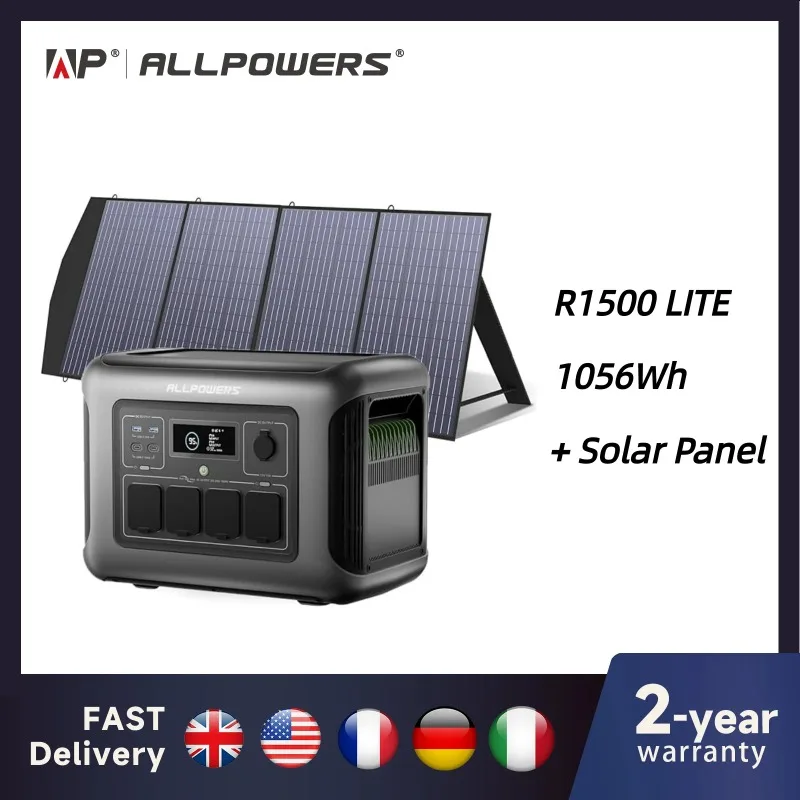 

ALLPOWERS R1500 LITE Portable Power Station With Solar Panel 100W 200W 1056Wh LiFePO4 Battery Solar Generator For Outdoor RV