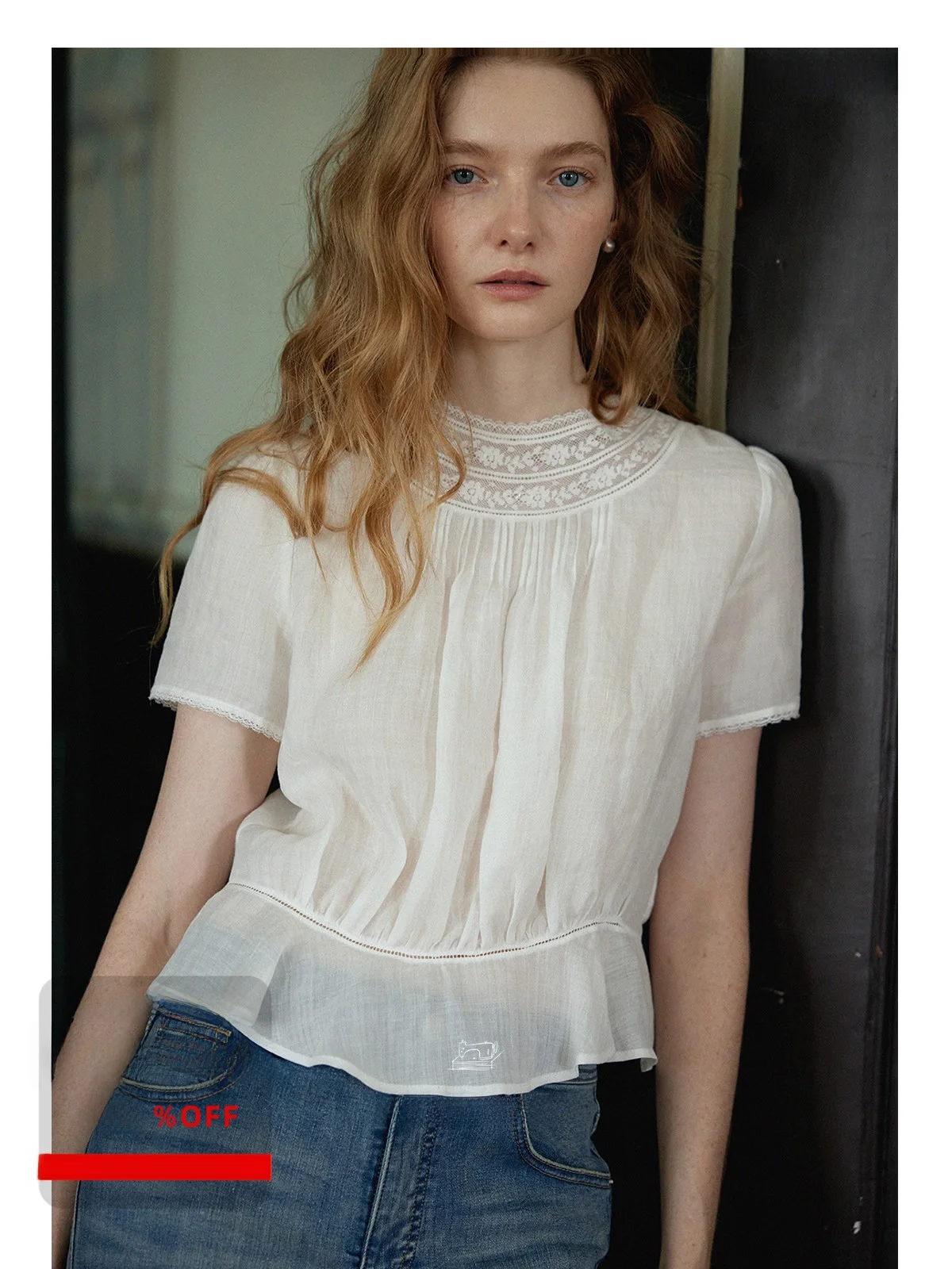 

Nice People 2025SS 00% Flax Heavyweight Patchwork ort Sve Edwardian Sle irt Women's Breathable Comfortable Slim Fit...