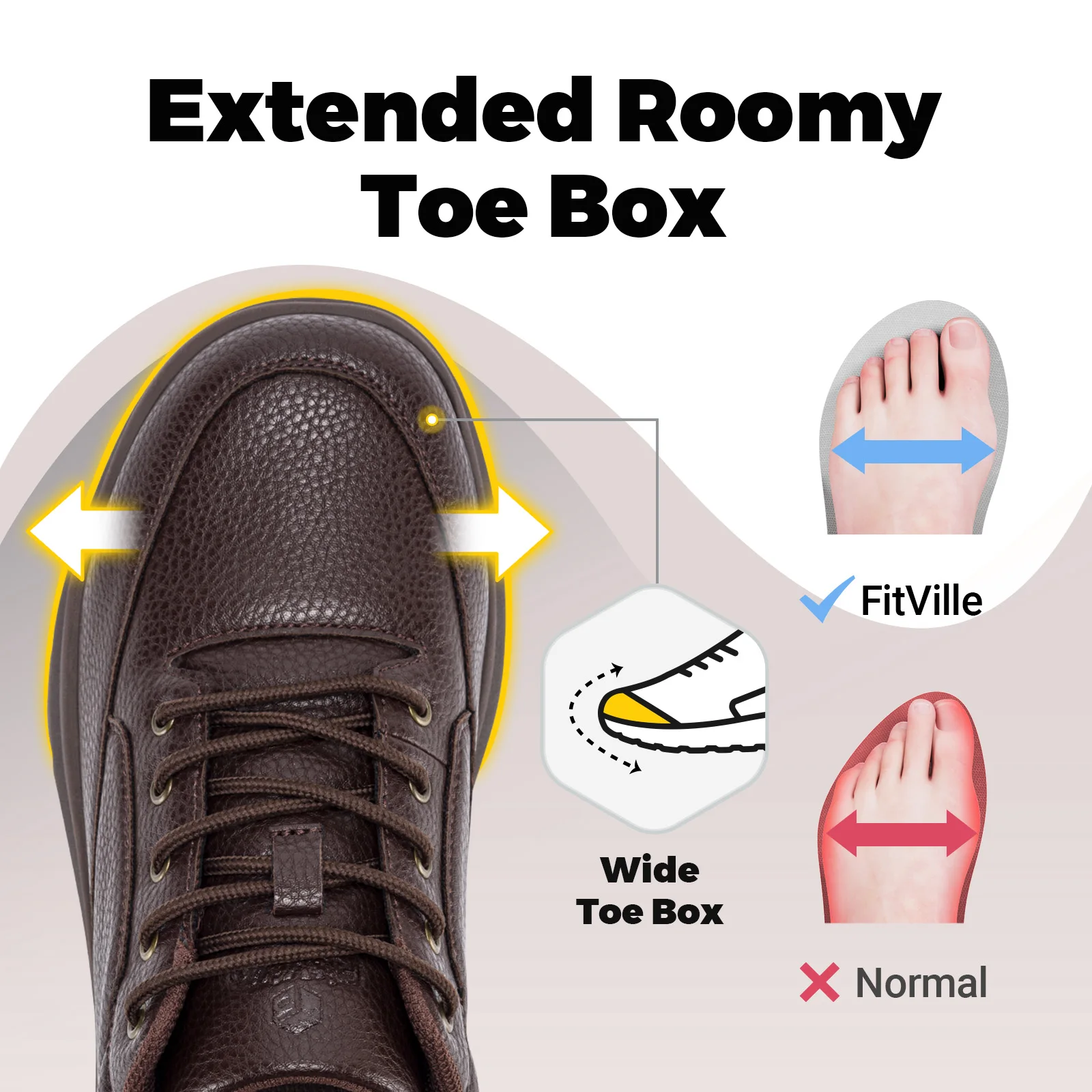 FitVille Wide Fit Men's Dress Shoes Lace-Up Leather Oxford shoe , Non-Slip Comfort Business Casual Footwear with wide Toe Box for Wide & Swollen Feet