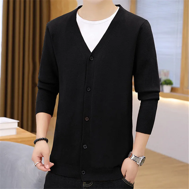 2026 Fashion Mens Cardigan Jackets Coats Streetwear Trend Windbreaker Autumn Overcoat Casual Sweater Jacket Men Clothing Black