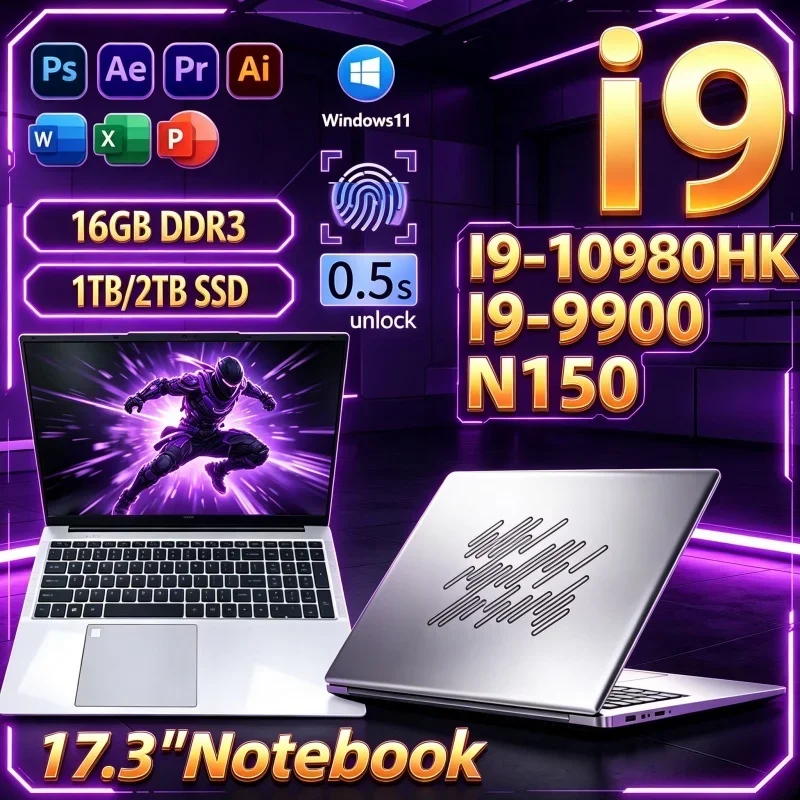 Hot Chart‑Topper 17.3 Inch Notebook Intel I9‑10980HK/I9‑9900/N150 16GB 32GB 2TB SSD Win11 Ultra Slim Gami