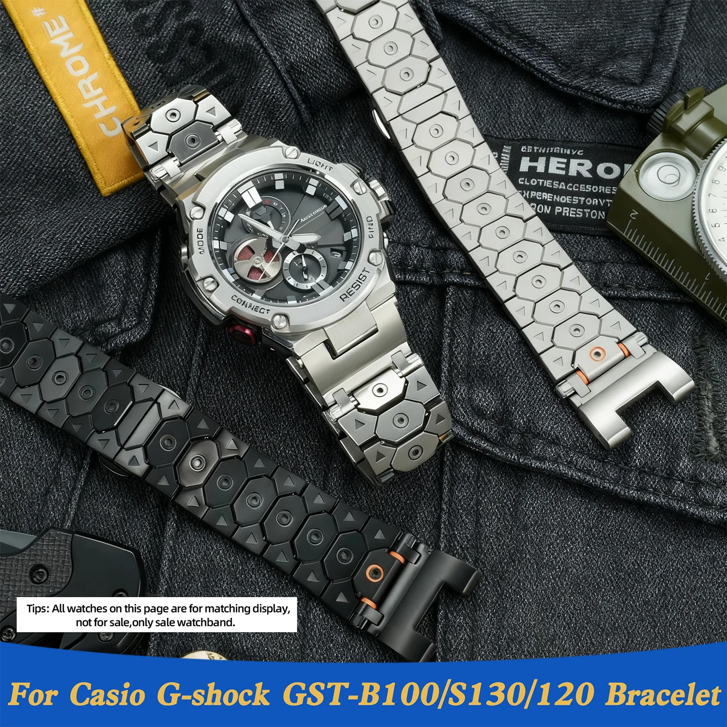 

Modified GST-B100 Stainless Steel Watch Bracelet For Casio G-SHOCK GST-210/W120L/S130L/S310 Metal Watch Strap 26mm Watch Chain