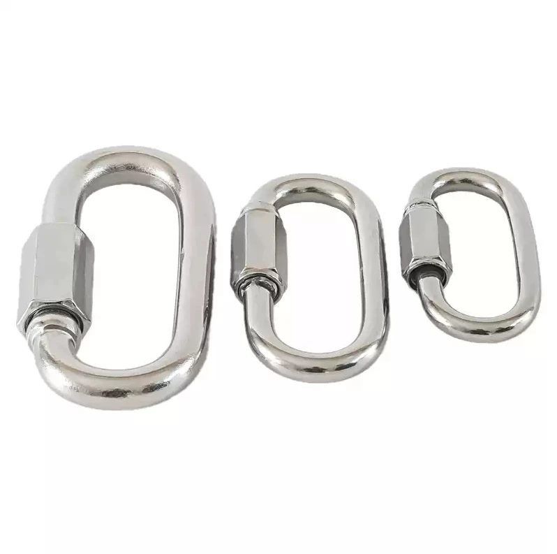 304 Edelstahl Oval-Dreieck-Karabinerhaken Schnellverbindungsseilverbinder für Anhänger, Schaukelhängematten, Kabel und Camping – Detail 1
