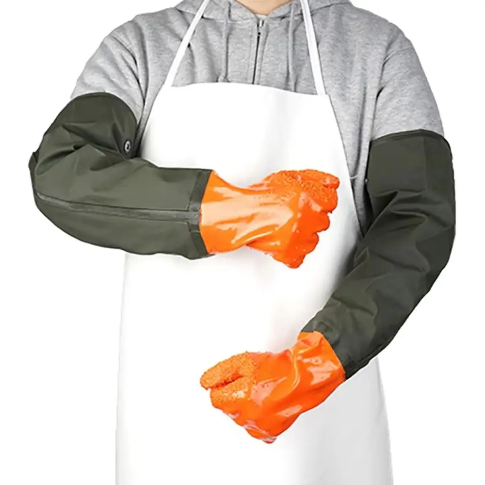 Heavy Duty Long Rubber Gloves Non-Slip 70cm Rubber Work Gloves Reusable Oil-Resistant Full Arm Pond Gloves Woodworking