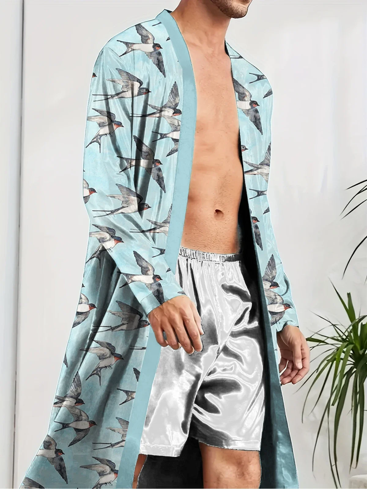 

Мужские халаты 2025, домашняя ночная рубашка с 3D принтом и ласточкой, свободная длинная одежда для сна, тонкий, приятный для кожи, быстросохнущий халат