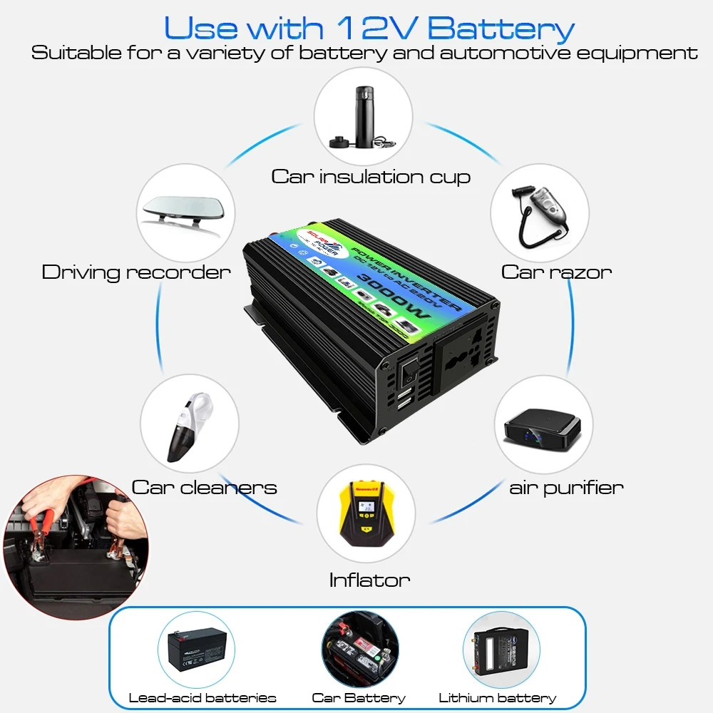 Peak 300W 12V to 220V Car Power Inverter Converter Charger Adapter Dual USB Voltage Transformer Modified Sine