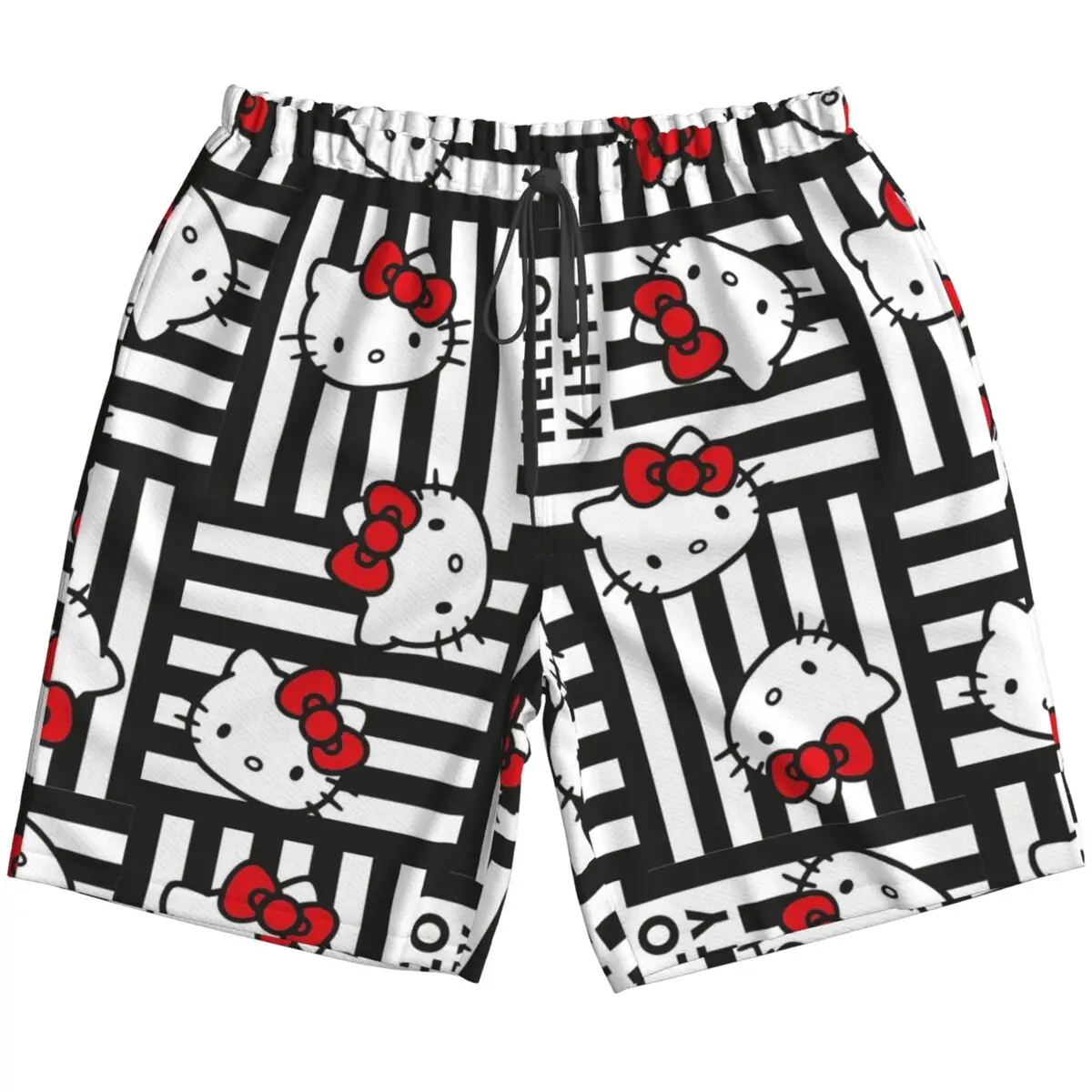 Hello Kitty Cartoon Men's Swim Trunks Quick Dry Cute Bathing Suit Board Shorts Mesh Lining Beach Swimwear