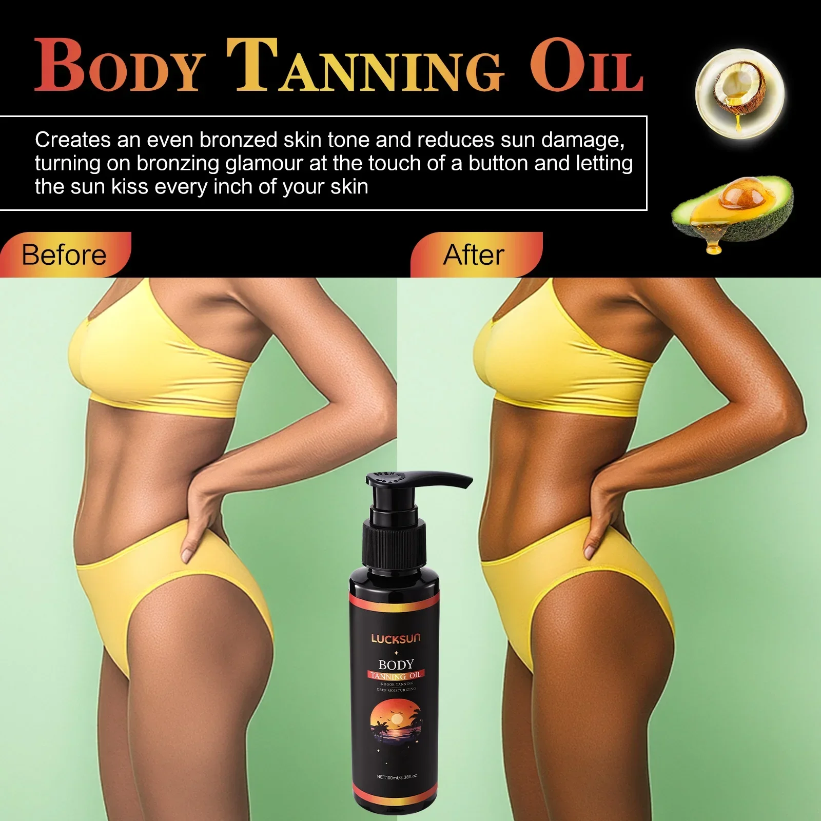 زيت دباغة ذاتي متوهج طبيعي - تركيبة بدون شمس تخلق لون الجسم الممزق بالشمس. يوفر تشطيبًا للبشرة المشعة بدون التعرض بالأشعة فوق البنفسجية.