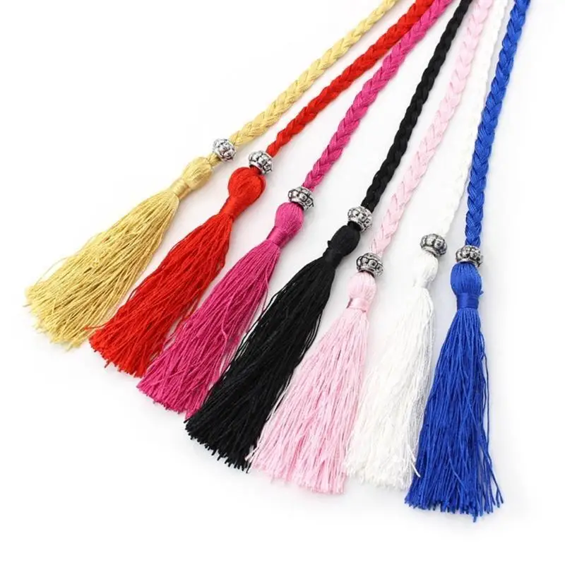 

39BD Bohemian Handmade Braided Waist Rope for Women Tassels Decors Shirt Dress Belt