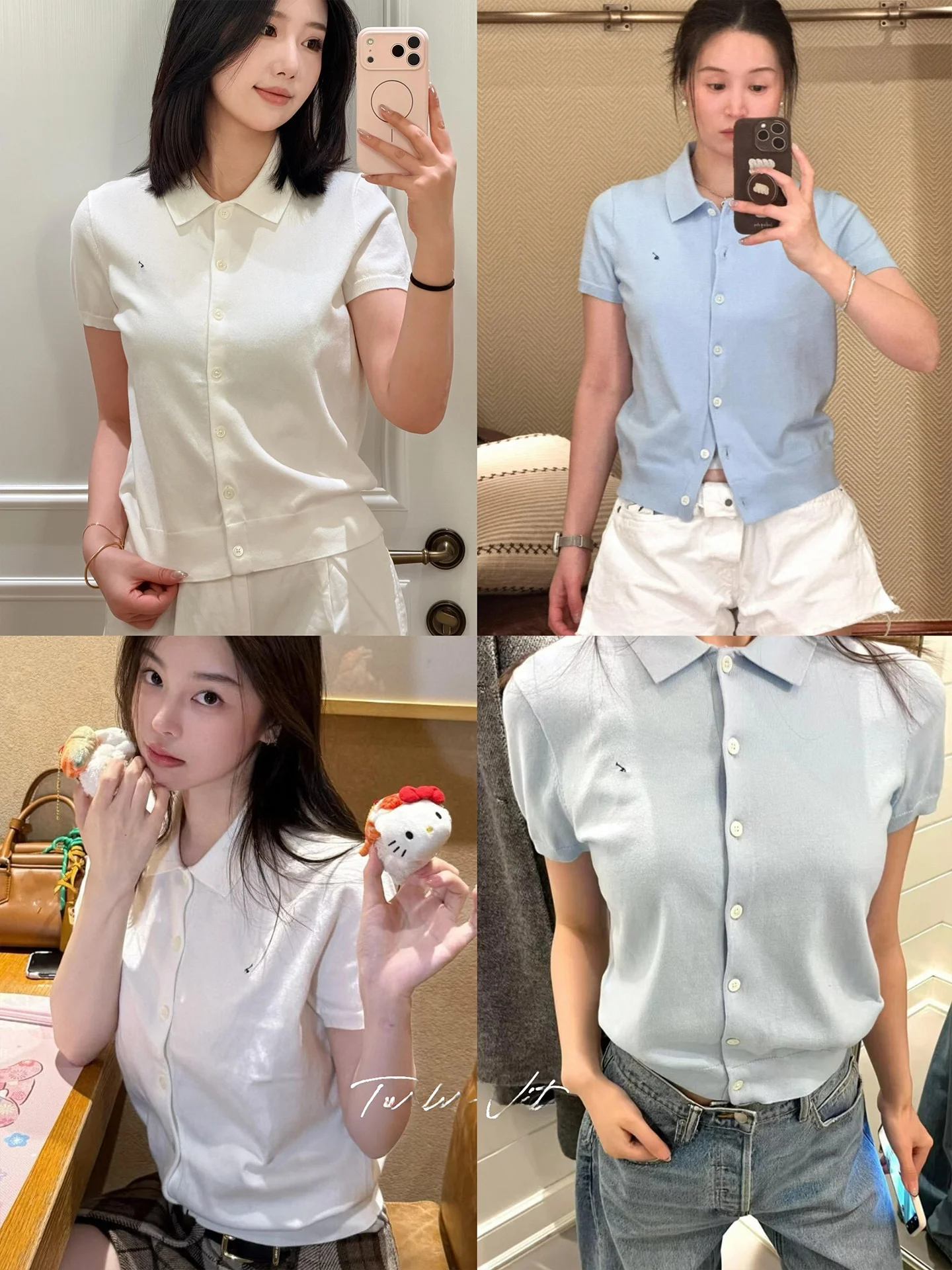 

Summer Sweet Girl 26SS Animal Embroidery Single Button Turn-down Collar Knitted Open Cardigan Short Sleeve Top TWELVE VITA