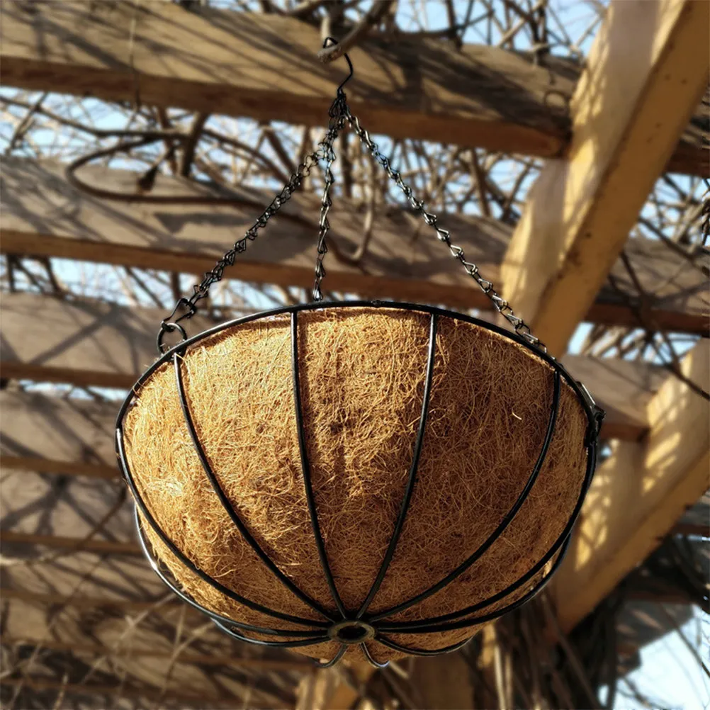 1Pcs Natural Coconut Hanging Flowerpot Rust Resistant Iron Frame Breathable Hydrophobic Planter for Small Plants Wall Garden