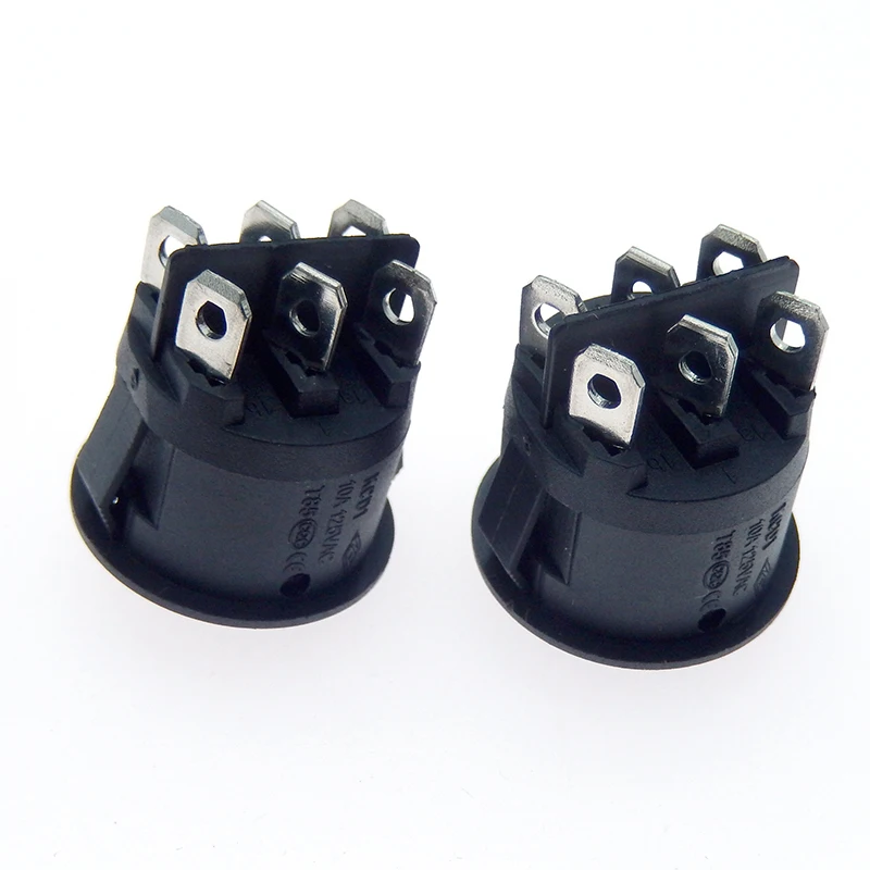 1PC KCD1 23mm Diameter Round Rocker Switches 6 PIN ON-OFF-ON 3 Position Rocker Switch 10A 125VAC