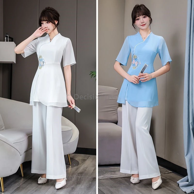 2025 fairy embroideried improved qipao outfit elegant Beautician daily work uniform health preservation sauna spa uniform