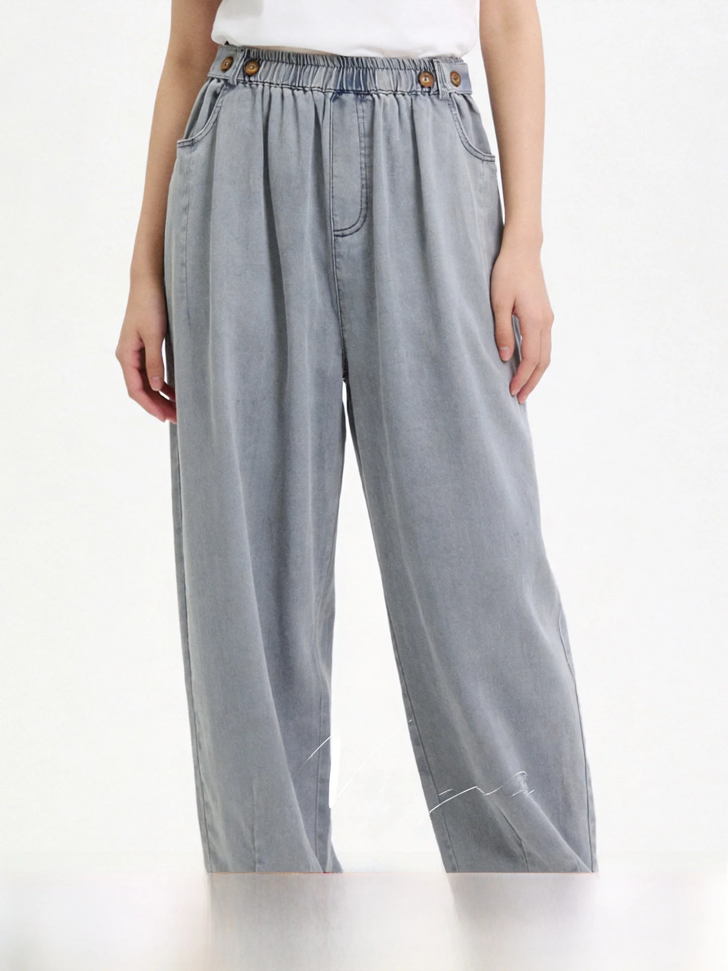 

Свободные джинсы с эластичным поясом для женщин больших размеров, новые весенние тонкие брюки-харланы в стиле Dad, летние повседневные брюки с высокой талией