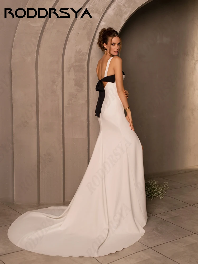 RODDRSYA-Robe de Mariée Sirène en Satin Doux, Dos aux, Noir et Blanc, Simple, Haute Fente, Arabie Saoudite, Chérie Robe de Mariée Sirène en Satin Doux, Dos aux, Noir et Blanc, Simple, Haute Fente, Arabie Saoudite, Chér