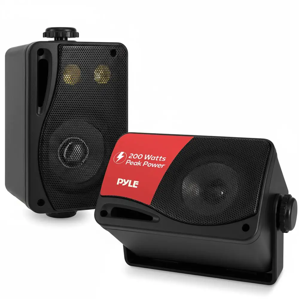 Altavoz de montaje en pared interior/exterior de 3 vías, 3,5" 200W para el hogar, patio, terraza, garaje, piscina - Negro (paquete de 2)