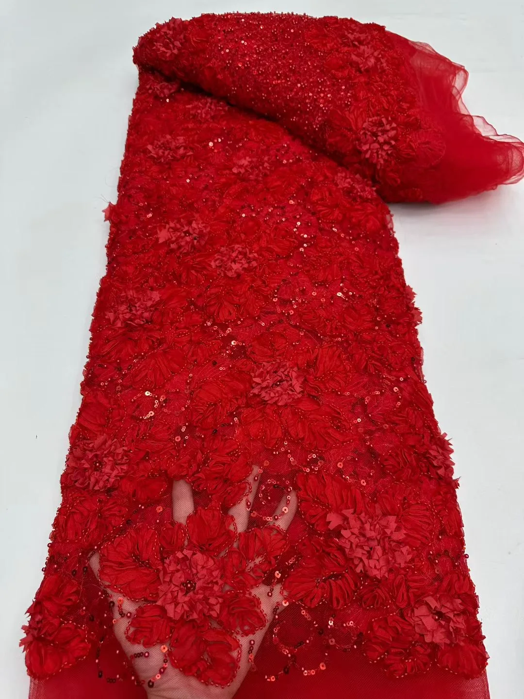 

Luxury African Tulle Lace Fabric With Beaded Sequins French Nigerian Mesh Lace Fabrics For Women Dresses Sewing