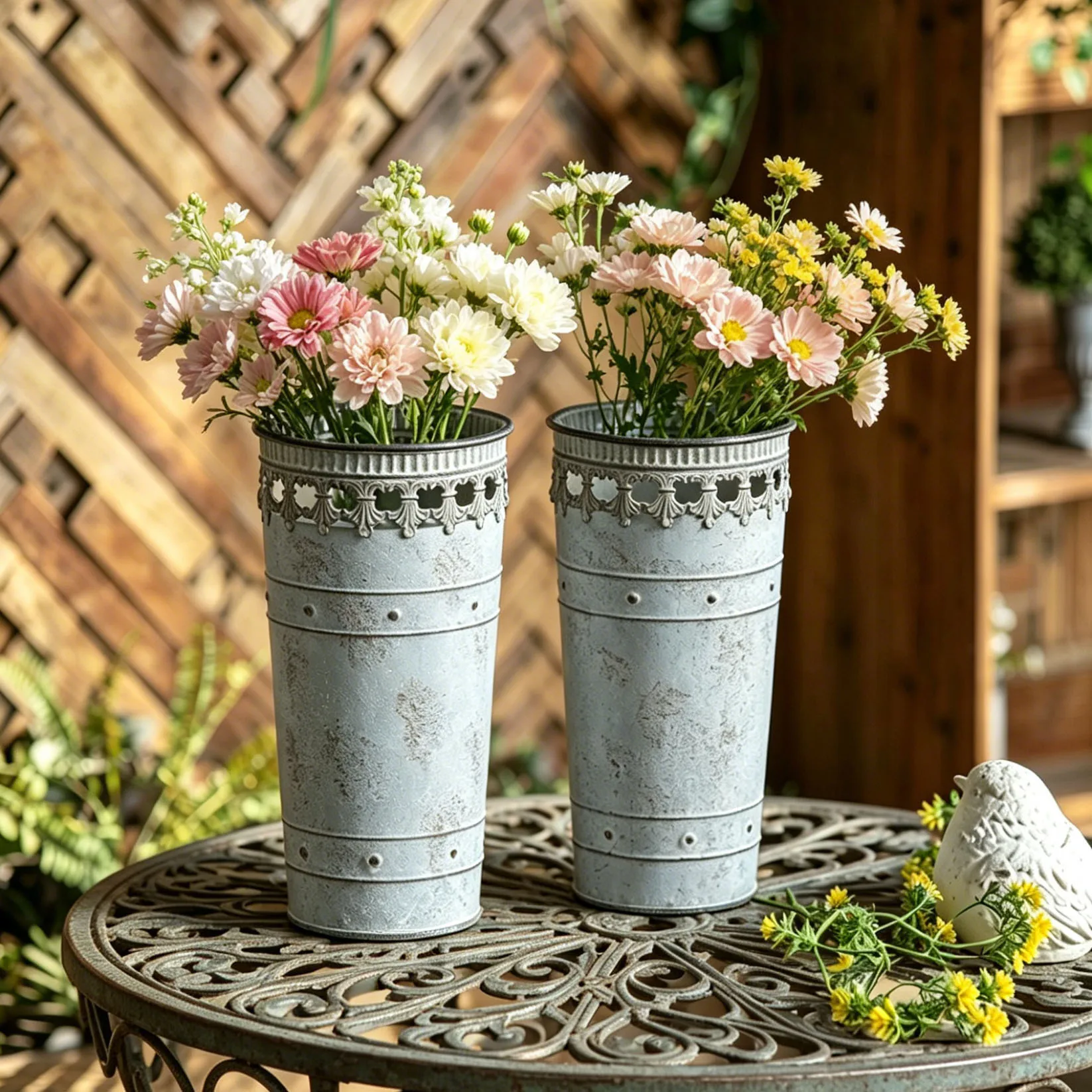 Wrought iron flower bucket old lace decorative flower ware home bed and breakfast coffee hotel decorative ornaments shooting pro