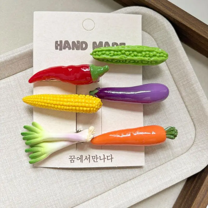 Neuartige, lustige Haarnadeln in Gemüseform, realistische Haarspangen in Lebensmittelform, Entenschnabel-Clip, Haarornament für Kinder, seitliche Haarklammer – Detail 9