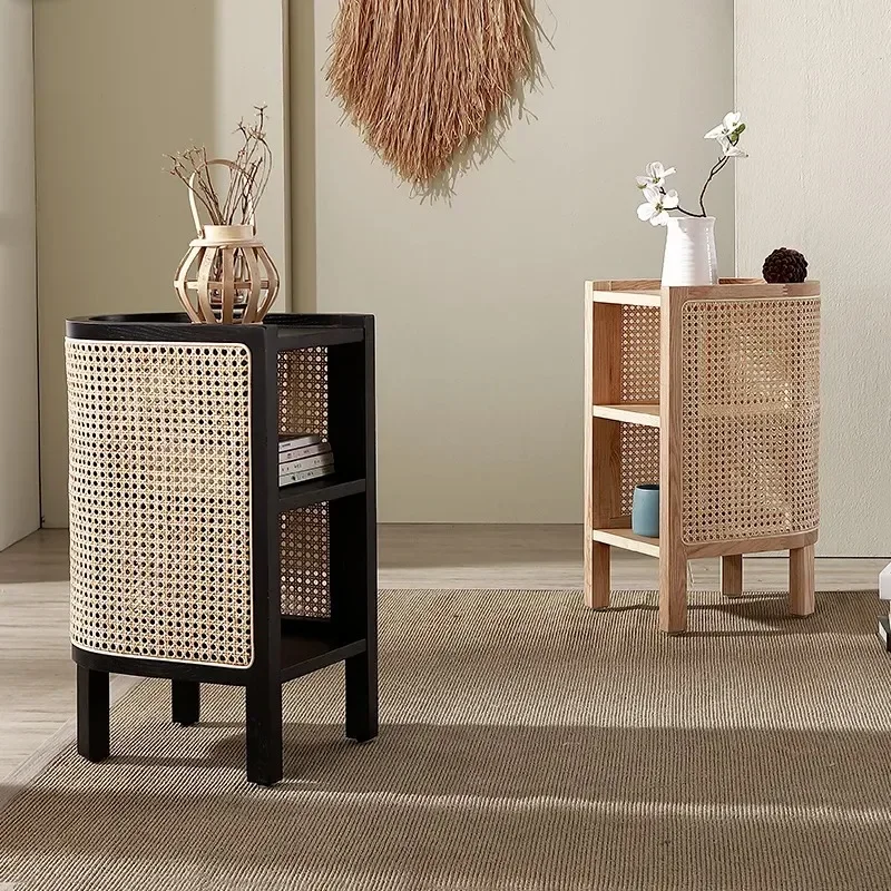 

Rattan Home Narrow Bedside Table Bedroom Storage Cabinet Japanese Style Storage Nightstands for Bedroom Furniture Night Stand