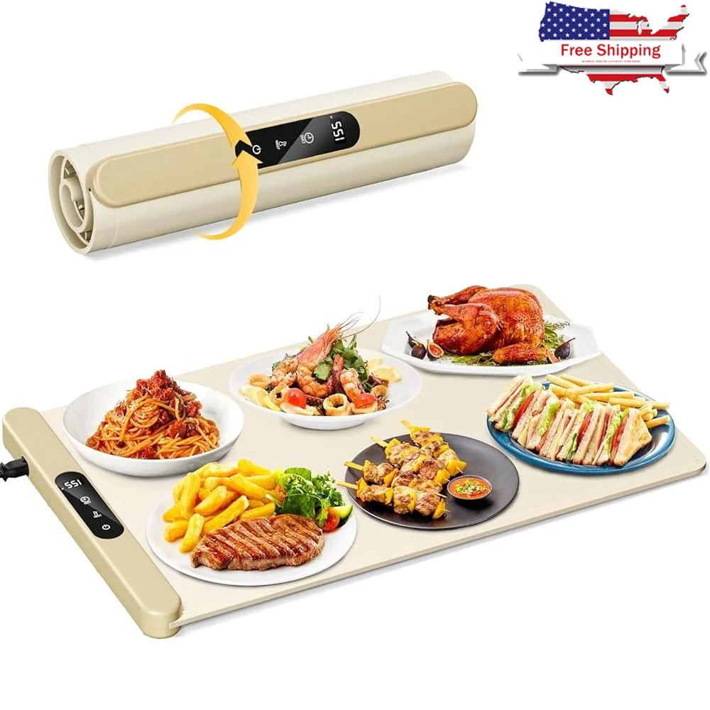 

Electric Food Warming Mat Roll Up Silicone Portable 6 Temperature Levels Quick Heating Food Warmer Parties Kitchen Use