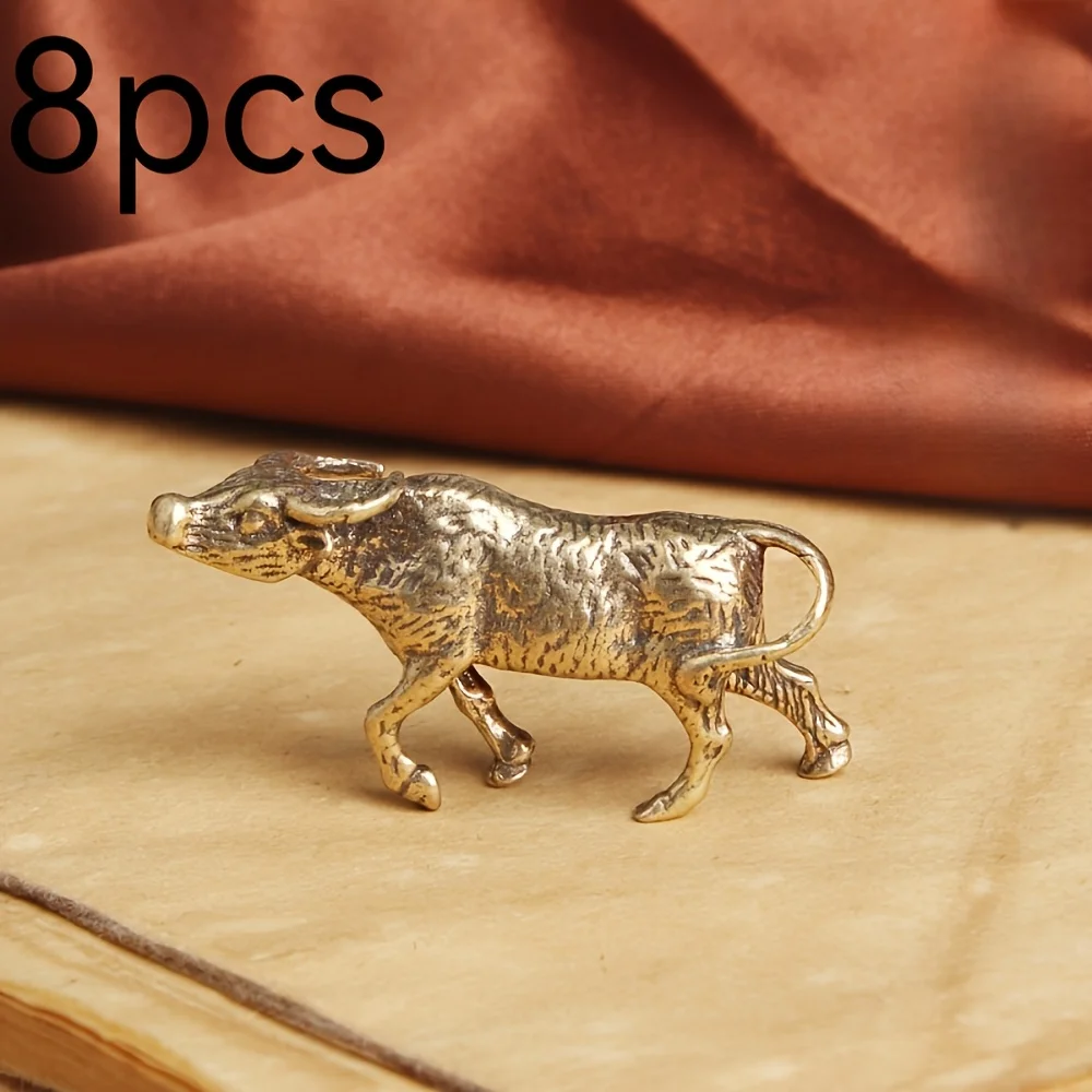 1/8 pieces vintage brass buffalo statues, zodiac cow table decorations, exquisite handmade tea pets
