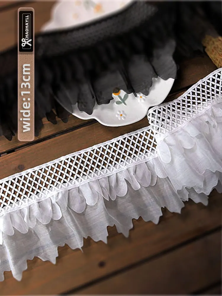 1 jard 13CM szeroki z siatką, szyfonowa plisowana koronka materiał do wykończenia z frędzlami sukienka na wesele marszczone mankiety do szycia
