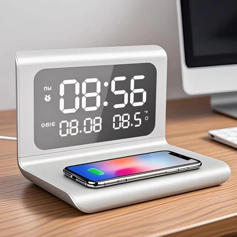 

30W Wireless Charger Stand with Alarm Clock & Thermometer | Compatible with iPhone 17-11/X, SamsungS25 , Xiaomi & All Qi Phone